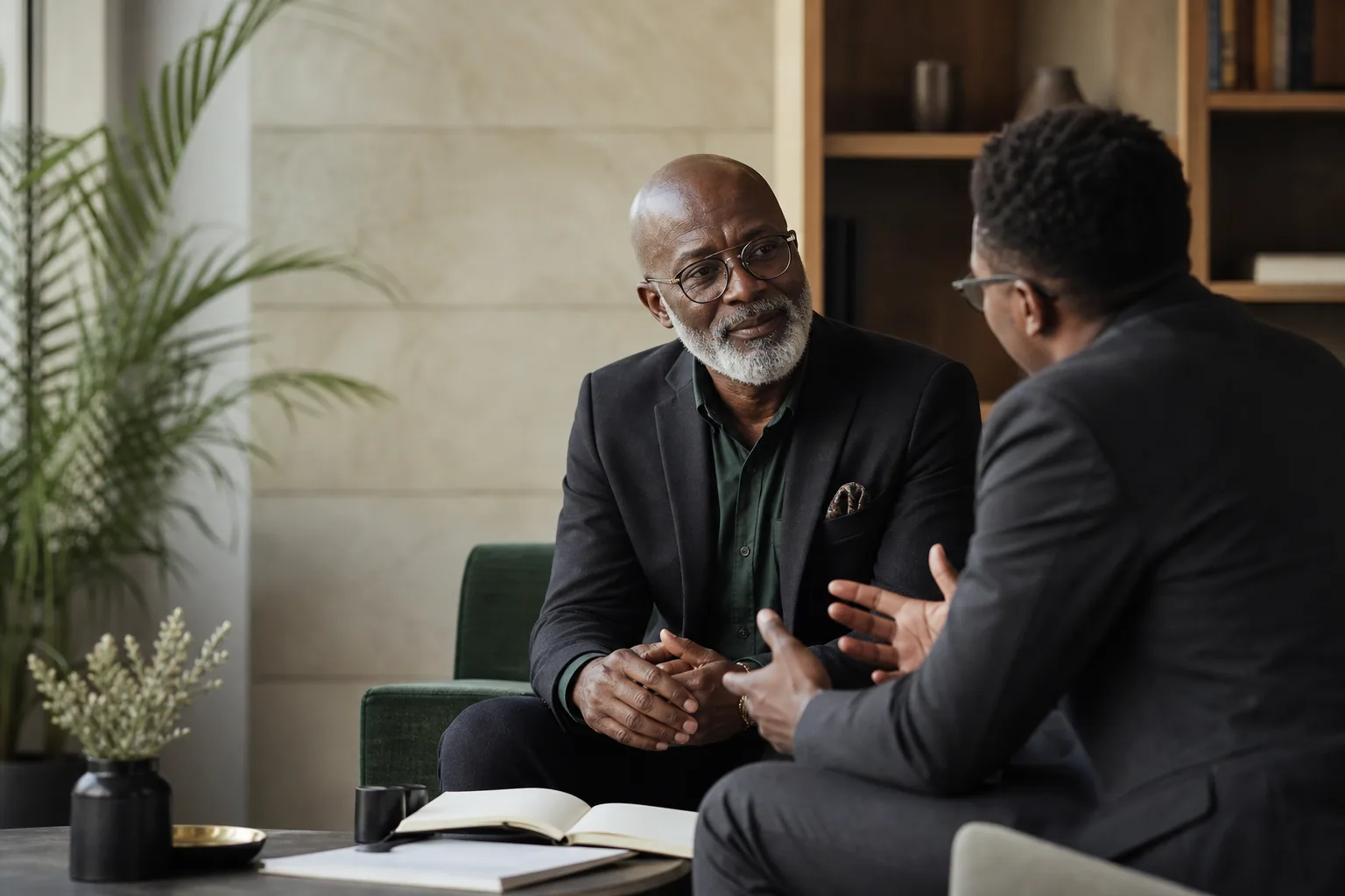 An Eagle Wings advisor in a focused consultation with a business leader
