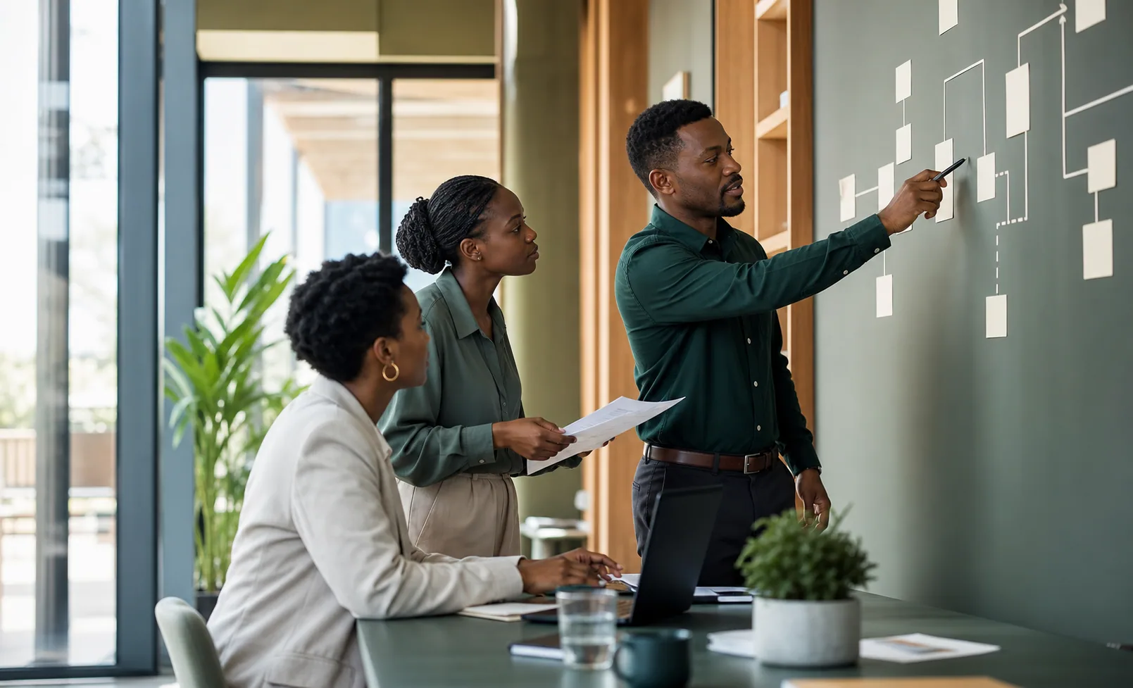 African professionals mapping an operating process together